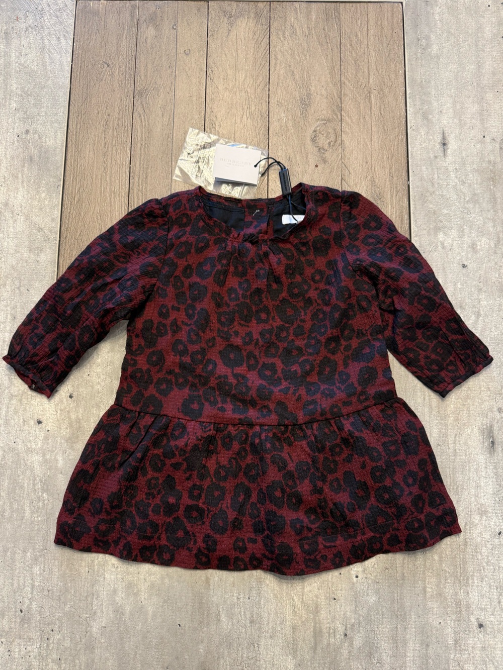 AUTHENTIC Burberry Child’s Tais Silk Printed Burgundy Dress 9m NWT